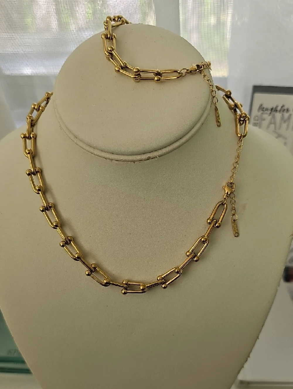 Gold Chain Link Necklace and Bracelet Set - Stainless Steel - Picture 4 of 4